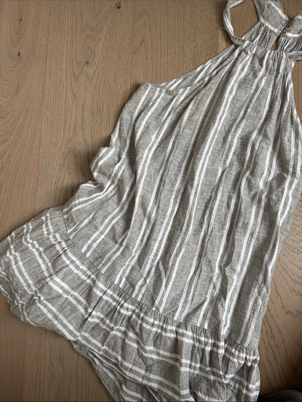 BCBG Striped Halter Summer Dress in Taupe and White